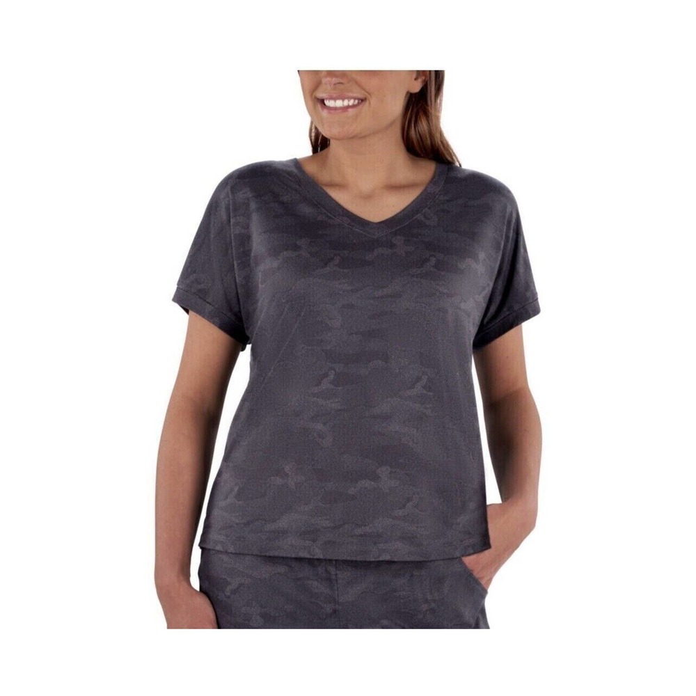 Member's Mark Women's V-Neck Favorite Soft Stretch Tee Black Camo Lg